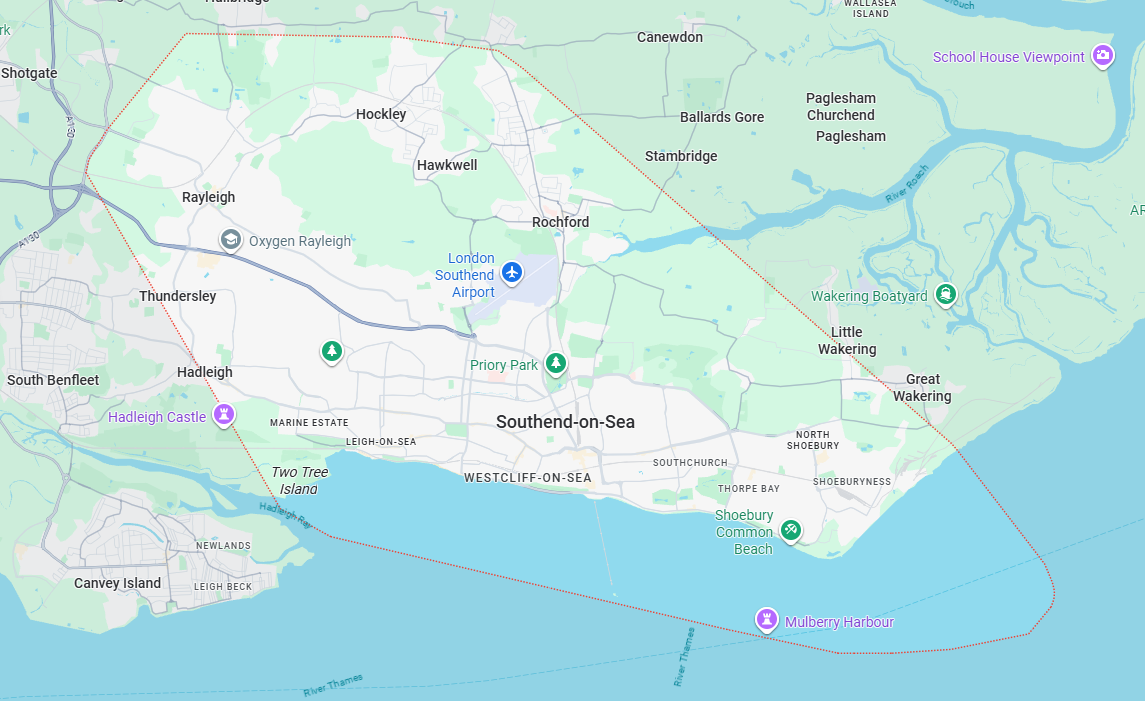 Areas covered near Hadleigh